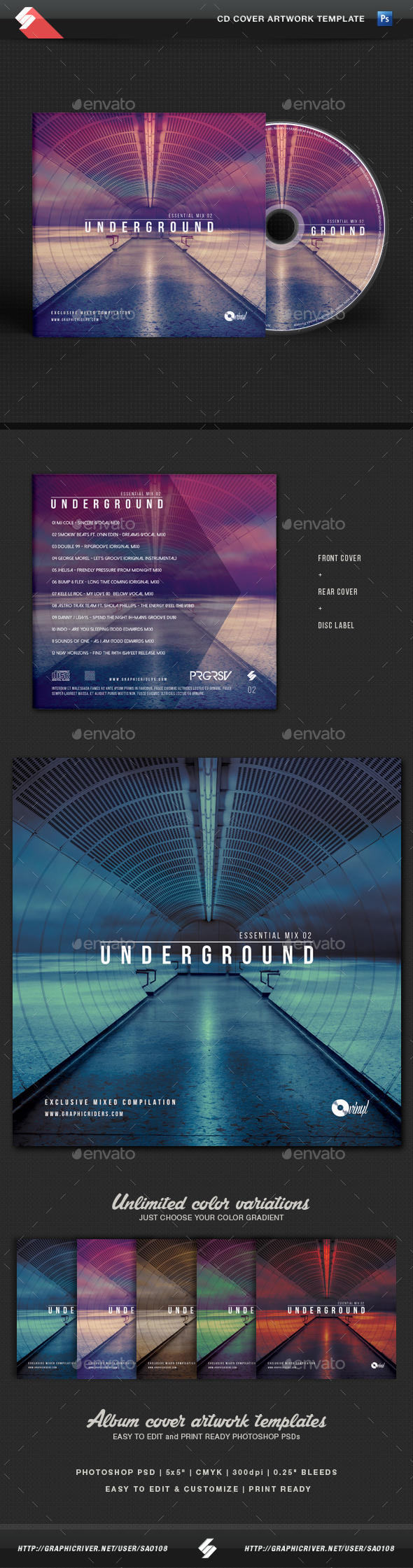 Underground - Essential Mix CD Cover Template - CD & DVD Artwork Print Templates