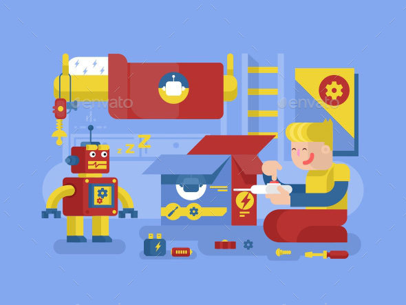 Robotics Guy Control Robot - People Characters