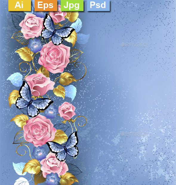 Pink Roses and Butterflies - Backgrounds Decorative