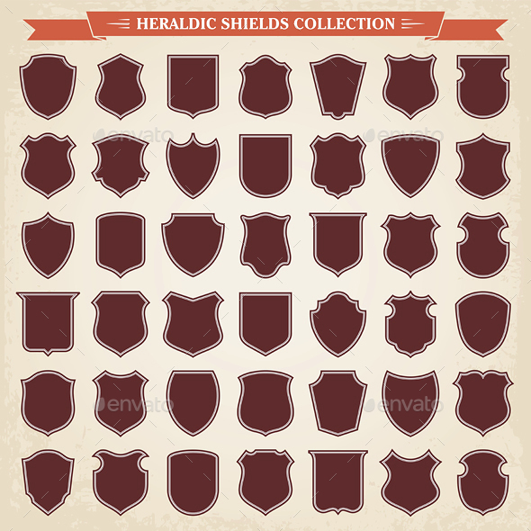 Heraldic Shields Silhouettes Set - Borders Decorative