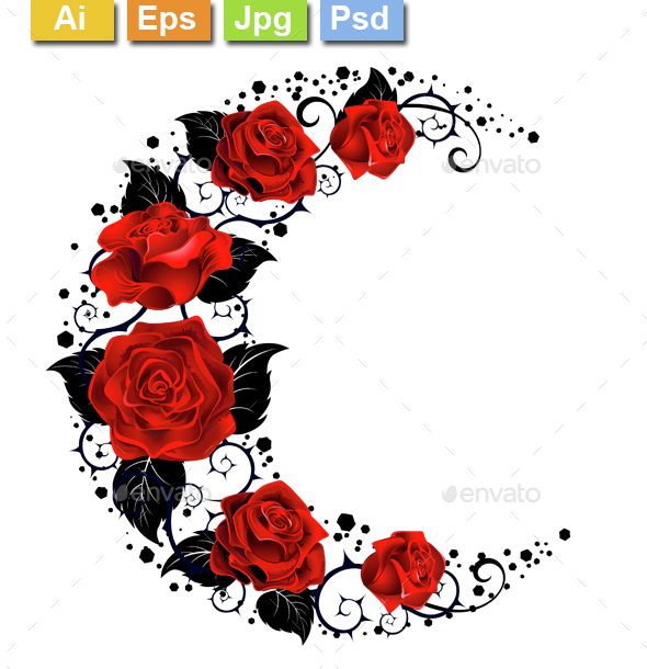 Moon of Red Roses - Tattoos Vectors