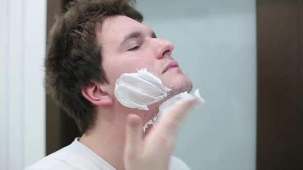 Brunette Guy Gets Shaving Foam On Face