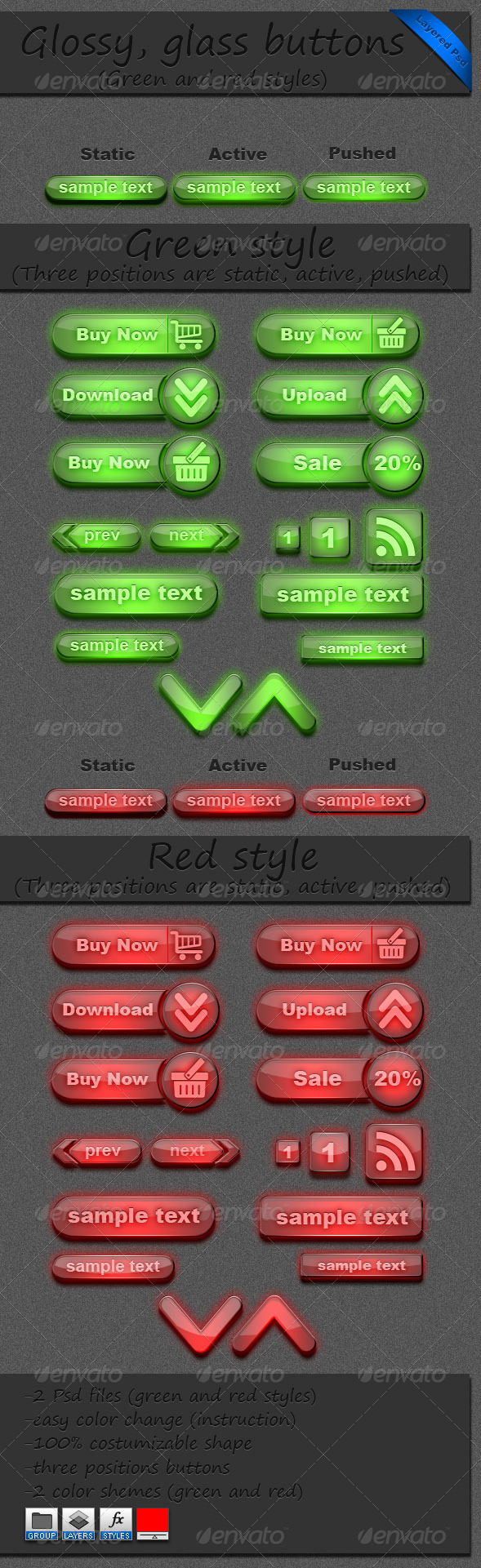 Glossy, glass buttons - Buttons Web Elements