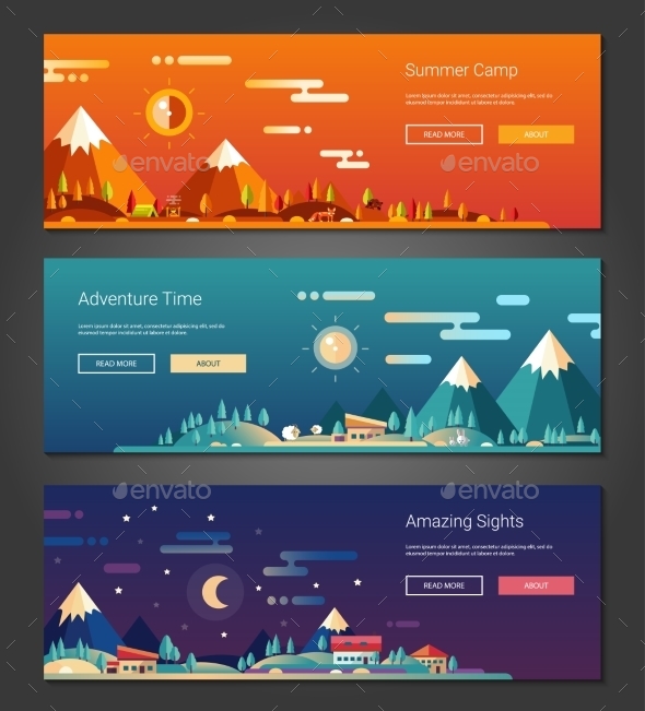 Flat Design Outdoors Activity And Tourism - Landscapes Nature
