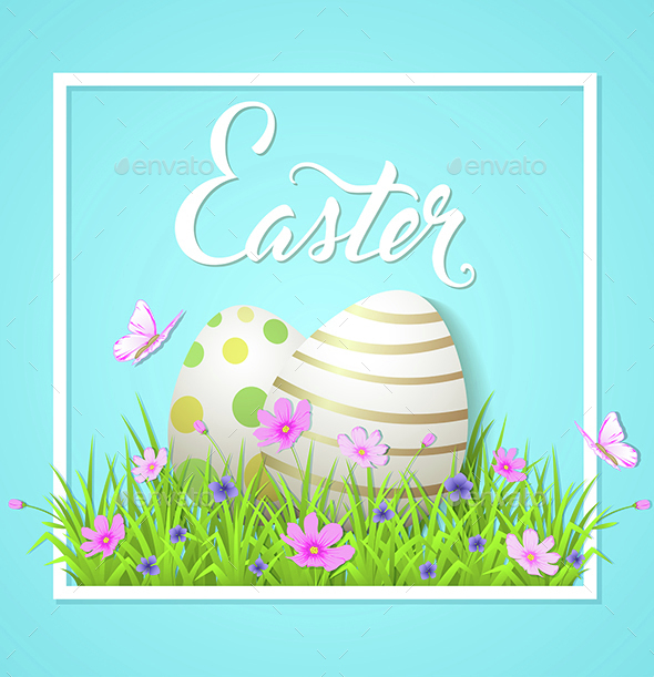 Easter Card with Eggs and Cosmos Flowers - Miscellaneous Seasons/Holidays