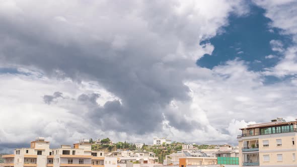 Timelapse Over Albanian City with Clouds in the Blue Sky