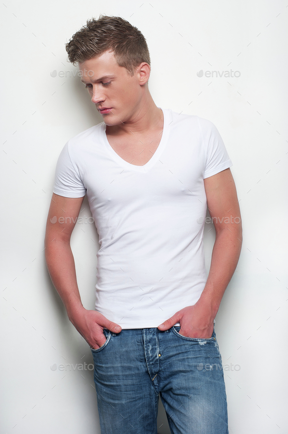 Handsome Guy in Jeans - Stock Photo - Images
