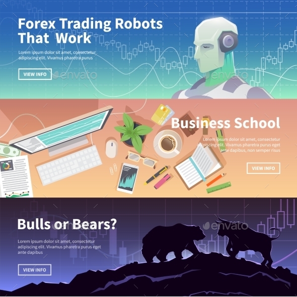 Stock Exchange Trading Set Of Web Banners - Computers Technology