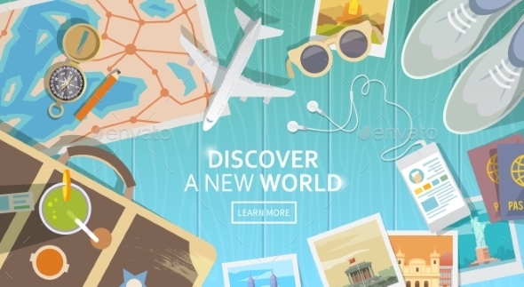 Travel Vector Banner. Top View - People Characters