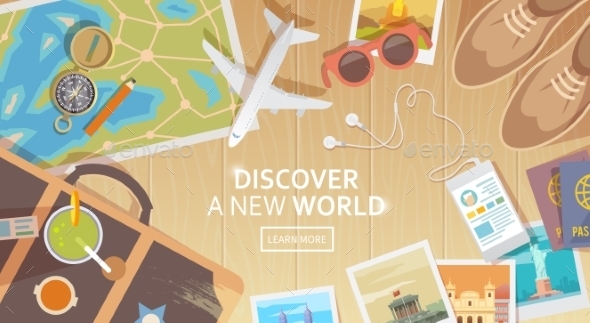 Travel Vector Banner. Top View - People Characters