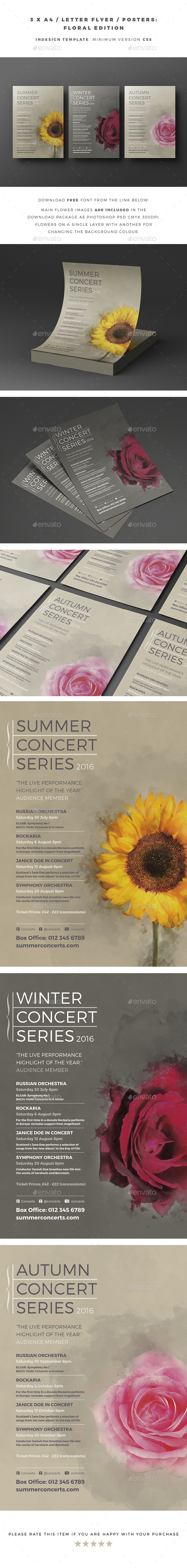 3 x A4 / Letter Flyer / Posters - Floral Edition - Concerts Events