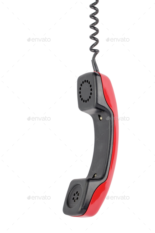 Red hanging telephone receiver