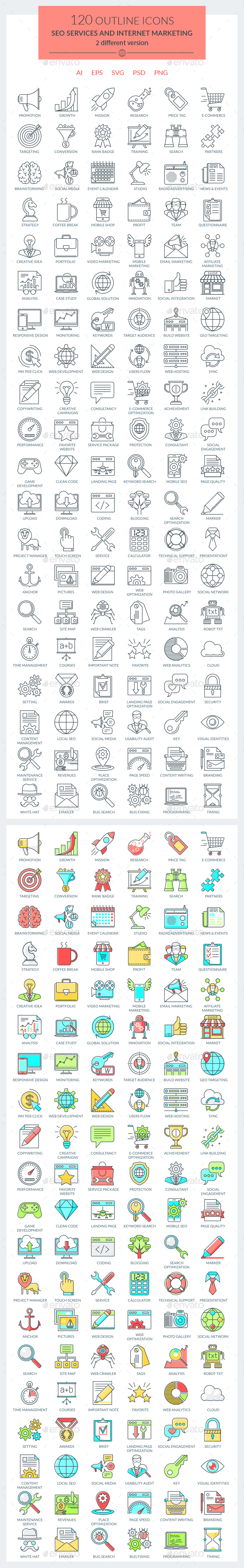 SEO Services and Internet Marketing Icons - Web Icons