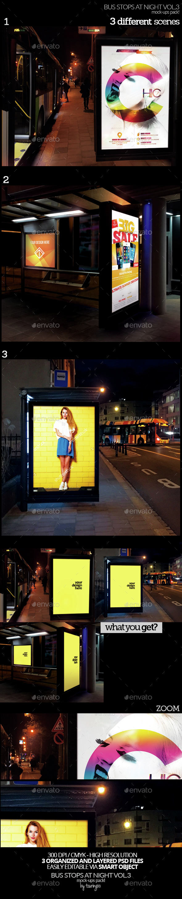 Bus Stops At Night Vol.3 Mock-Ups Pack - Product Mock-Ups Graphics
