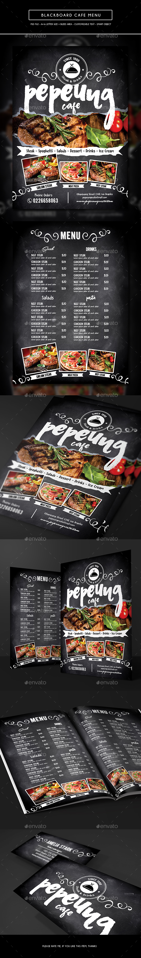 Blackboard Cafe Menu - Food Menus Print Templates