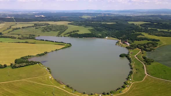 Aerial view of the Luborec reservoir in Slovakia alt