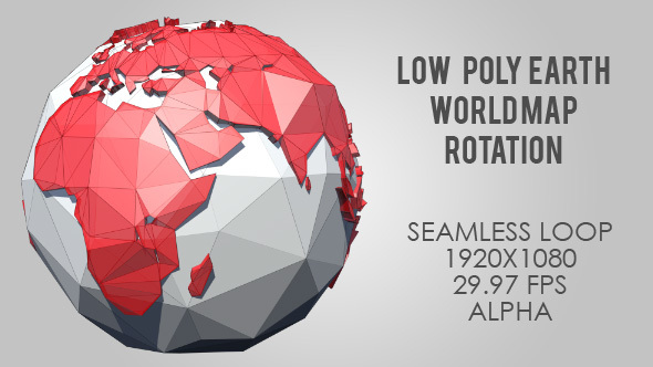 Low Poly Planet Earth World Map Rotating - Red