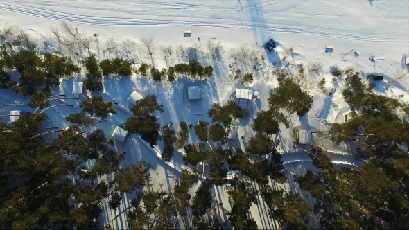Flying Over The Forest On The Banks. Flying Along The Shore