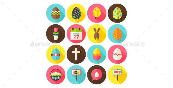 Happy Easter Vector Flat Icons - Seasonal Icons