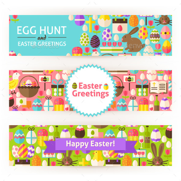 Happy Easter Horizontal Banners Set - Miscellaneous Seasons/Holidays
