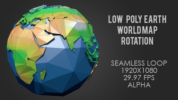Low Poly Planet Earth World Map Rotating - Color