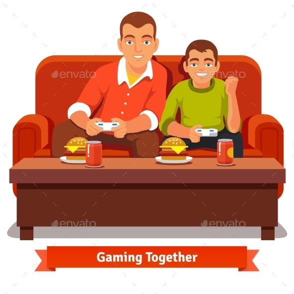 Father and Son Playing Video Games - People Characters