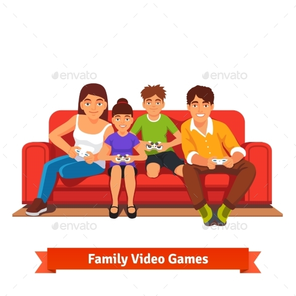 Family Playing Video Games Together - People Characters