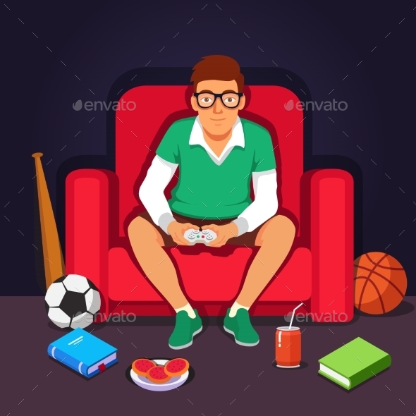 Young College Student Hipster Playing Video Games - People Characters