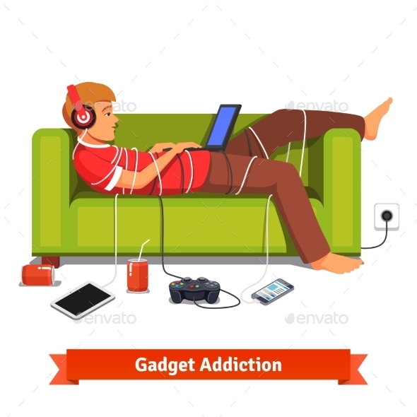 Lazy Teen Student Lying Down with Laptop - People Characters