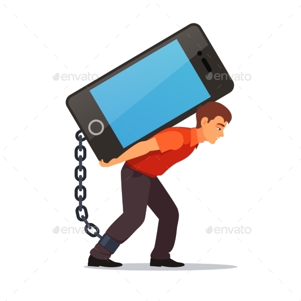 Bended Man Carrying Big and Heavy Mobile Phone - People Characters