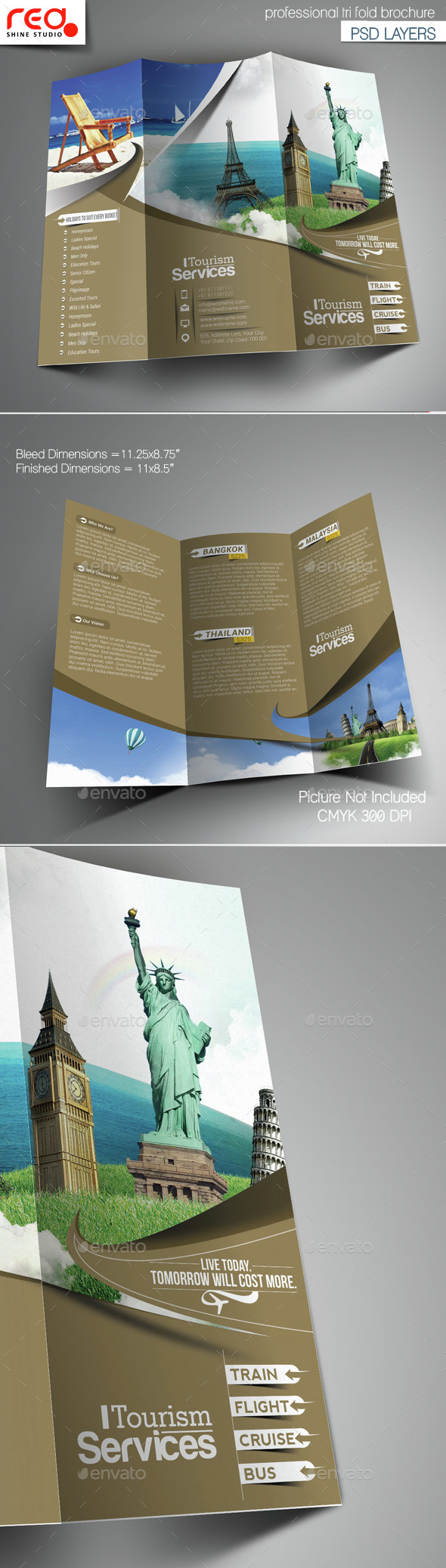 Tourism Service Trifold Brochure Template - Corporate Brochures