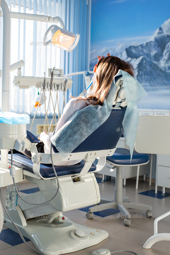 Patient Dentist Sitting In The Dental Chair Waiting Doctor Stock Photo 