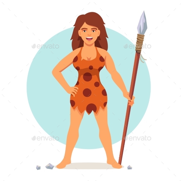 Stone Age Woman in Animal Hide Pelt - People Characters