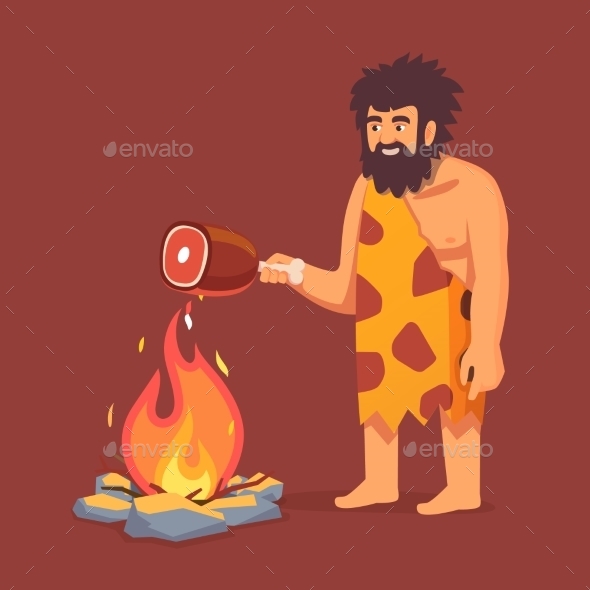 Stone Age Primitive Man in Animal Hide Pelt - People Characters