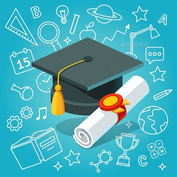 University Student Cap Mortar Board and Diploma - Miscellaneous Conceptual