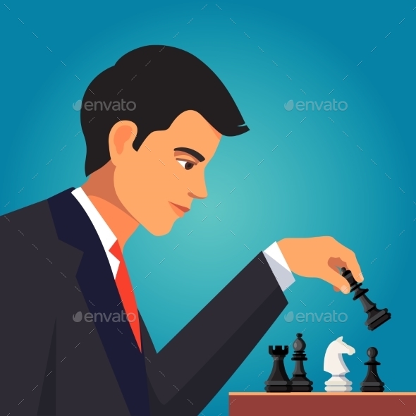 Confident Businessman Playing Chess - People Characters