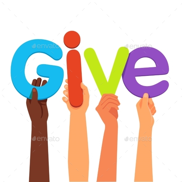 Mixed Race Hands Holding Give Word Letters - Miscellaneous Conceptual