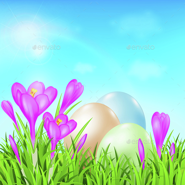 Easter Card with Eggs and Crocuses - Miscellaneous Seasons/Holidays