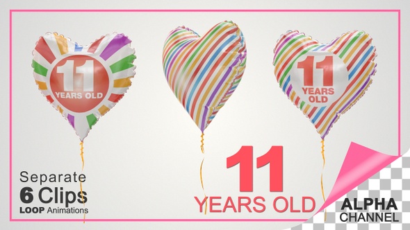 11th Birthday Celebration Heart Shape Helium Balloons