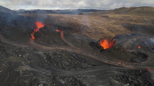 Aerial view Above lava eruption volcano, Mount Fagradalsfjall, Iceland alt