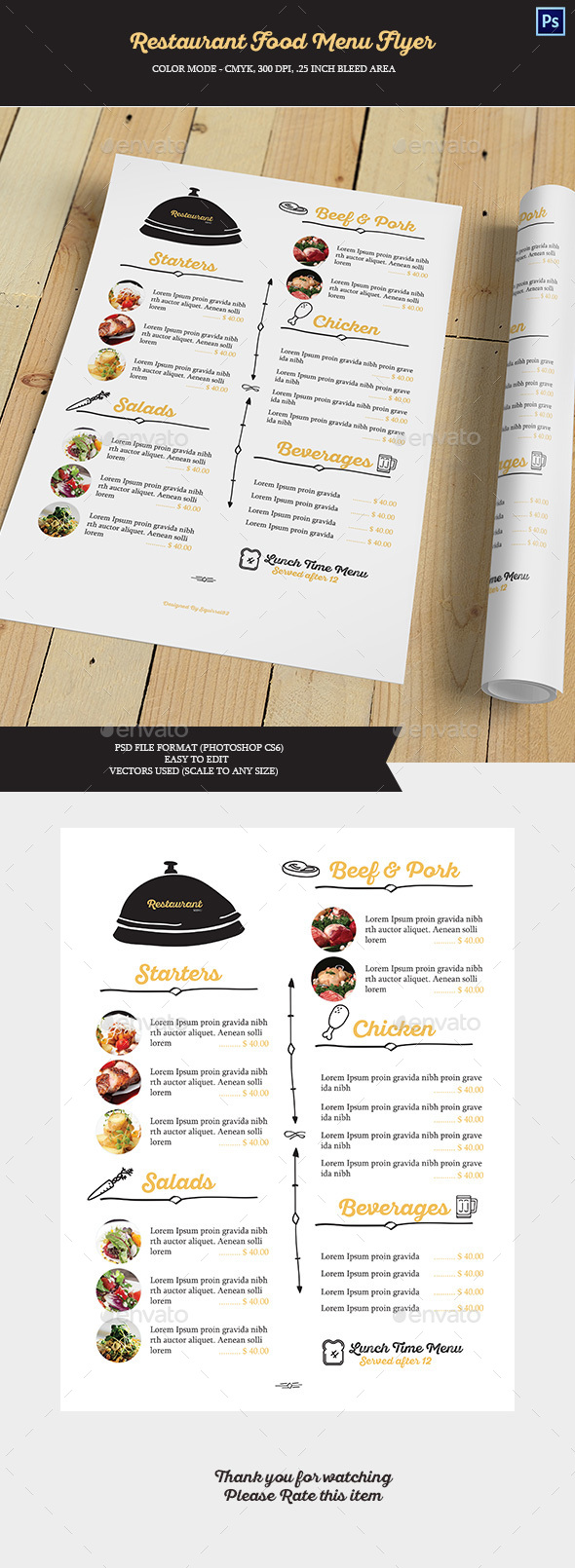 Restaurant Food Menu Flyer - Food Menus Print Templates