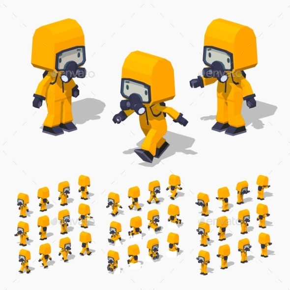 Low Poly Man in the Protective Suit - People Characters