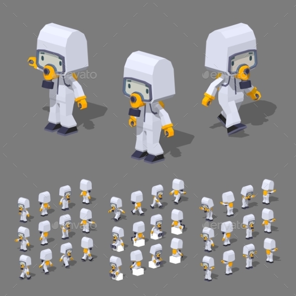 Low Poly Man in the Protective Suit - People Characters