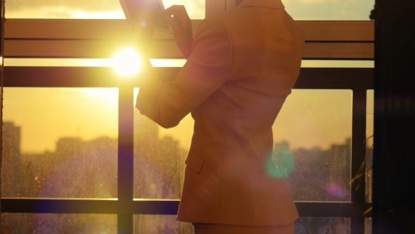 Woman Using Tablet With Sunbeams And Lens Flare Business Girl Young Adult