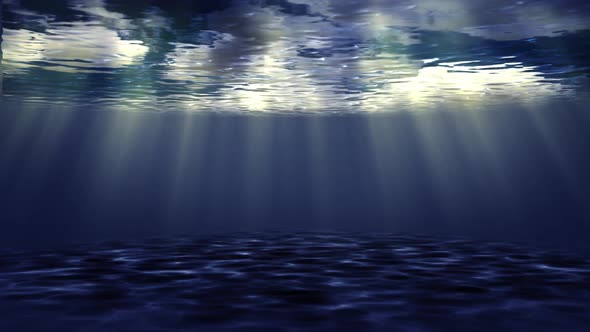 Moving Through Underwater Ocean Ripple And Flow With Sunbeam Or Ray.