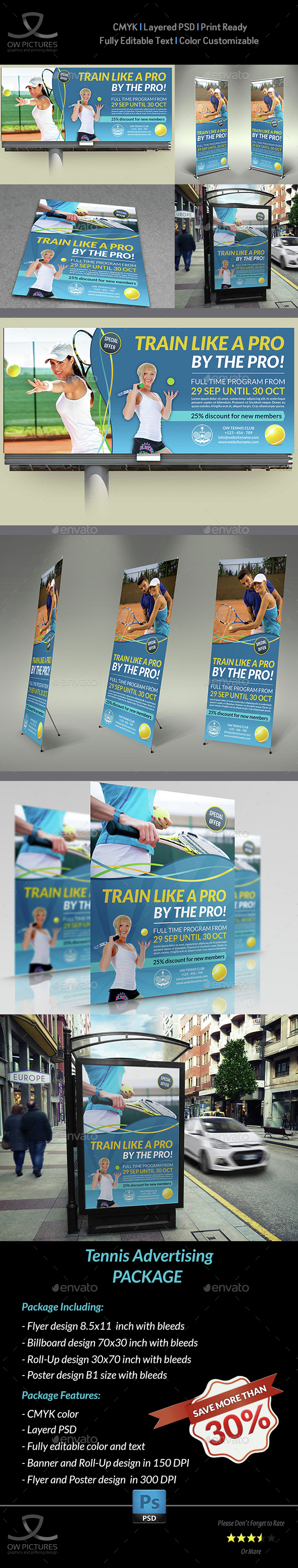 Tennis Avertising Bundle - Signage Print Templates