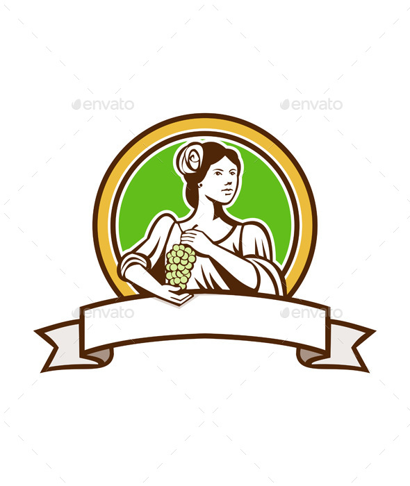 Vintage Lady Holding Grapes Circle Retro - People Characters