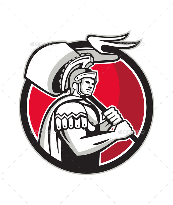 Roman Centurion Carry Flag Circle Retro - People Characters