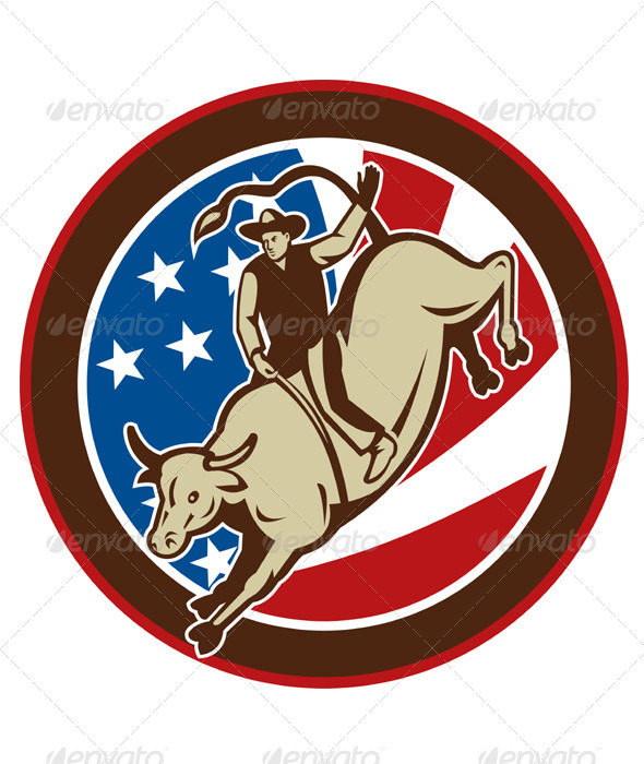 American Rodeo Cowboy Riding Bull - Animals Characters