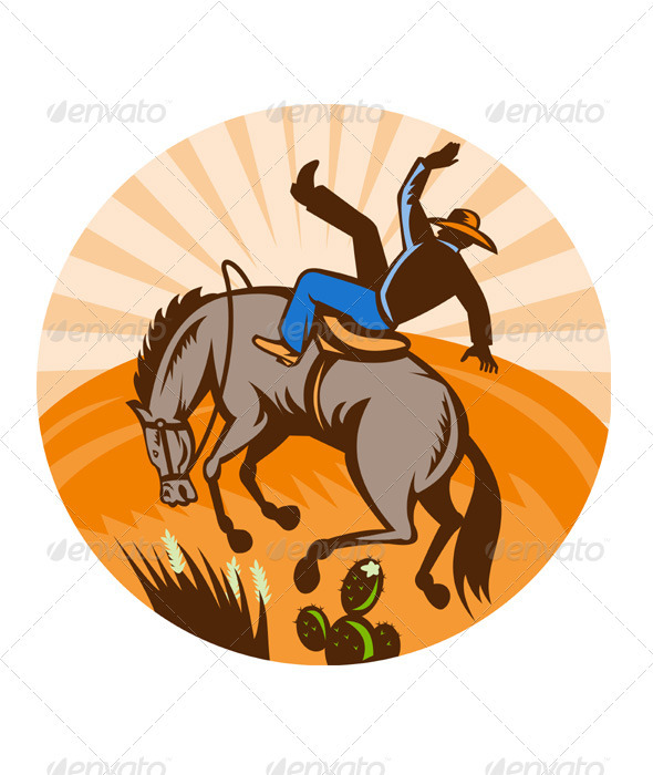 American Rodeo Cowboy Riding Horse